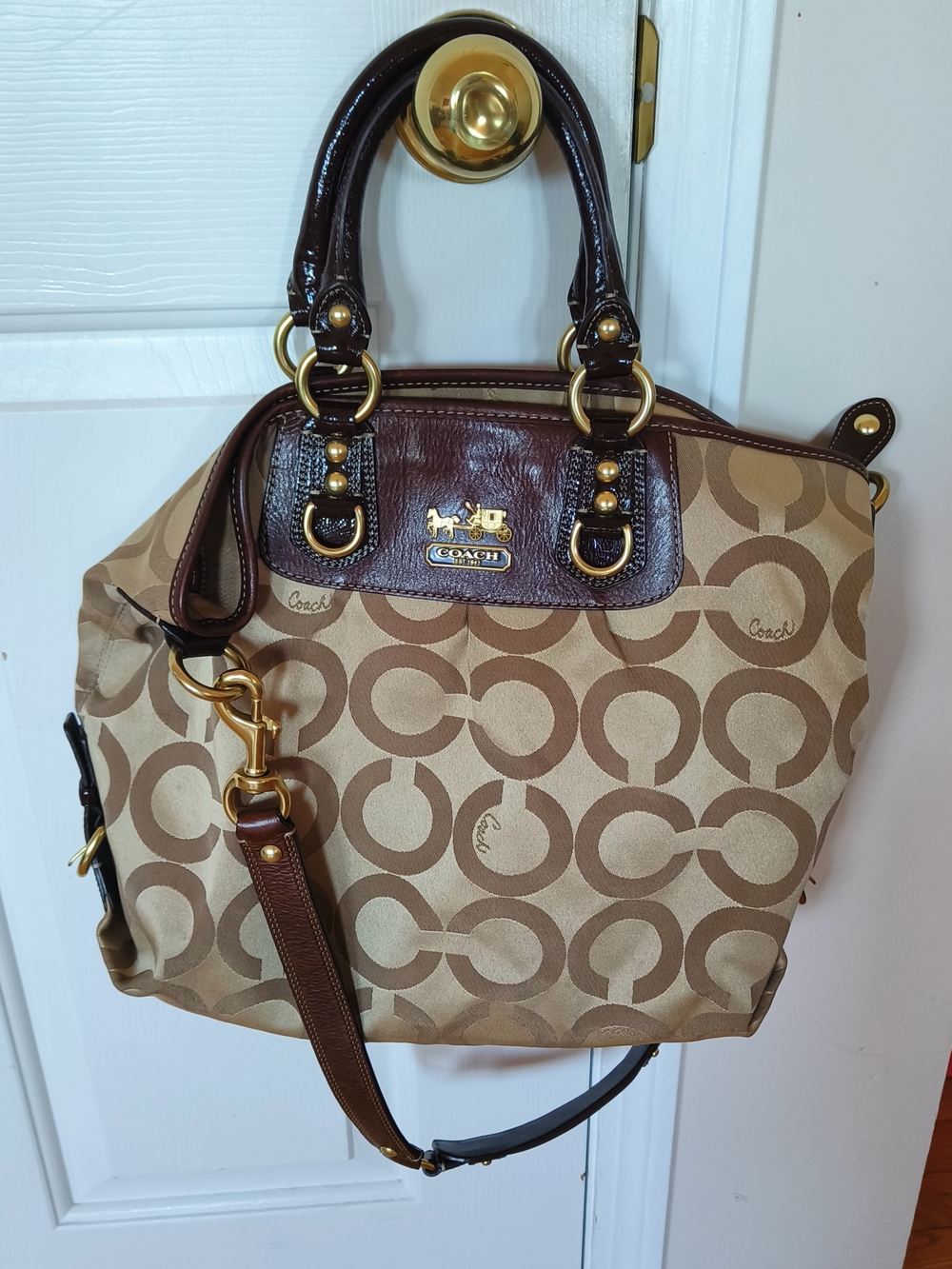 Coach Brown Signature Canvas Tote Bag with Leather Trim